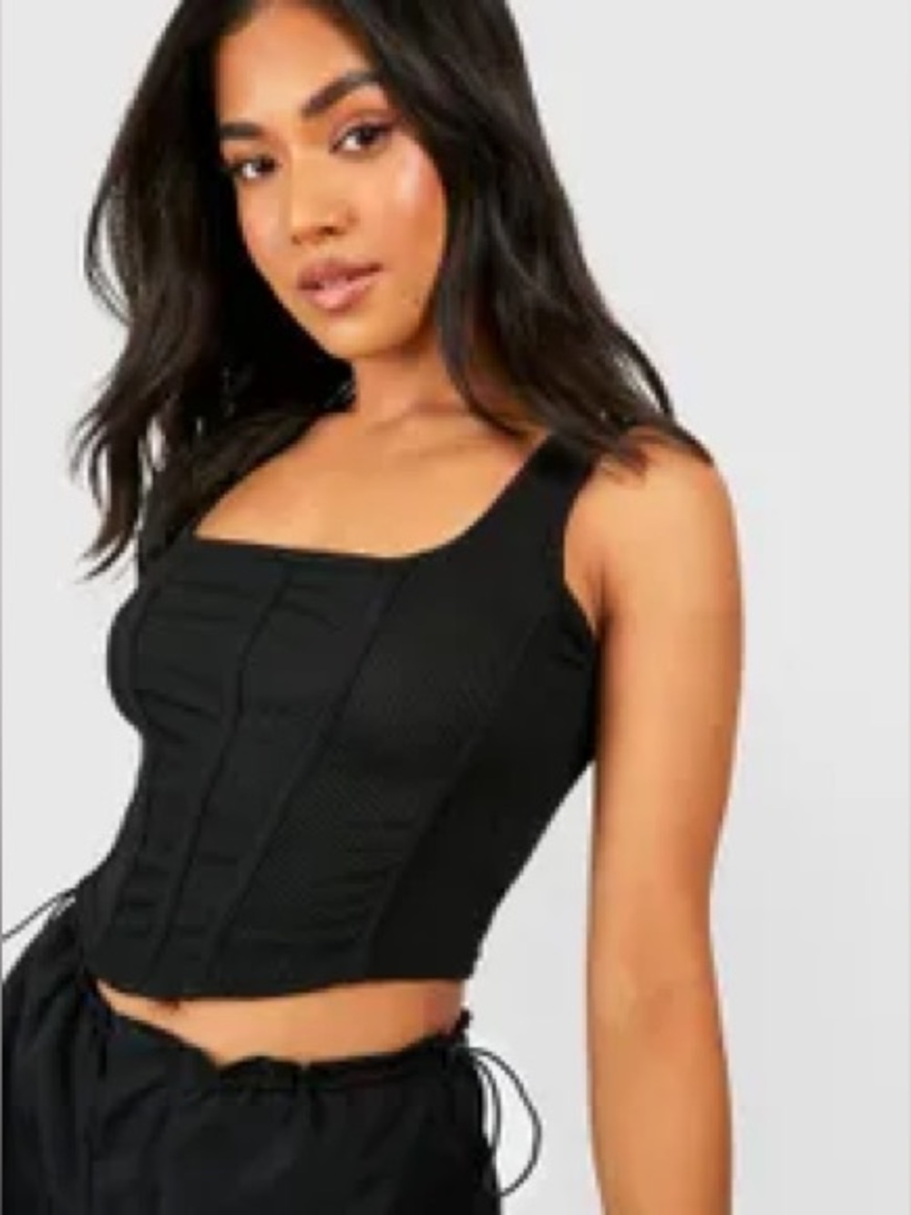 Black Ribbed Corset Crop Top